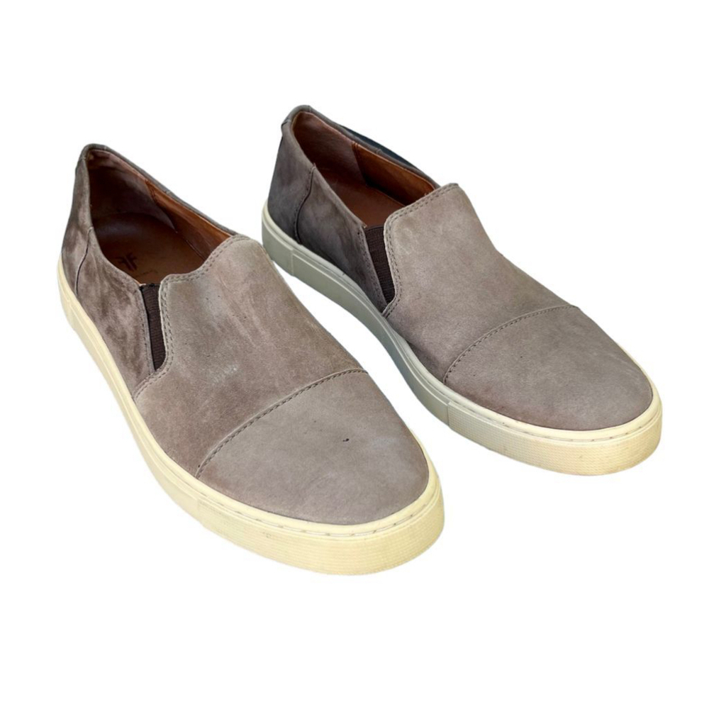 Frye Gemma Cap Toe Colorblock Suede Slip On Brown Taupe Size 9
